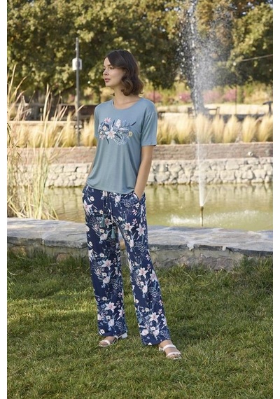 Will Like Çiçek Ve Yaprak Desenli Ve Baskılı Pijama Takımı Yeşil