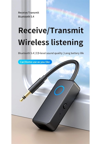 Bluetooth 5.4 Ses Alıcı & Verici 2 Si 1 Arada Aux Adaptör, 3.5mm Jak, Usb-c Şarj, 15m Kab