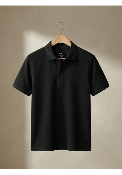 Maccali Erkek Siyah İthal Dokulu Basic Polo Yaka Tişört