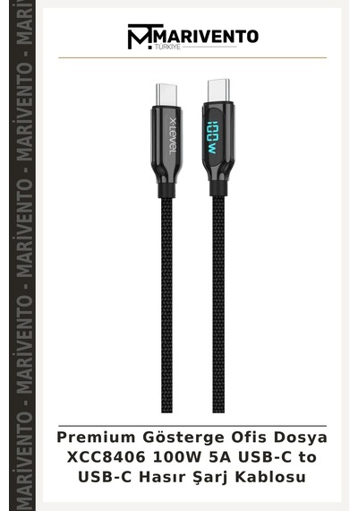 Premium Gösterge Ofis Dosya Xcc8406 100w 5a Usb-c To Usb-c Hasır Şarj Kablosu