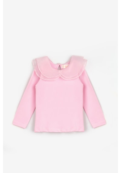 Le Mabelle Pembe Organze Yakalı Uzun Kollu Kız Çocuk Tişört Pembe