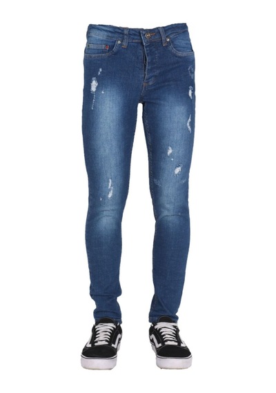 Erkek Mavi Lazer İşlemeli Denim Pantolon Mavi