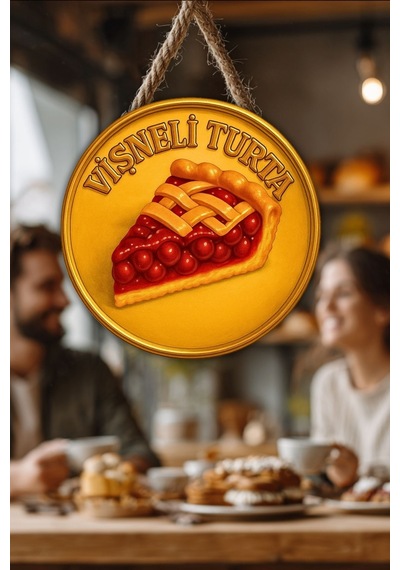 Vişneli Tart Ahşap Kapı Duvar Süsü Mutfak Pastane Temalı Dekor, Asmalı Tablo