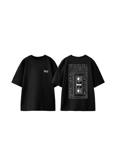 Thewert Nirvana 5 Tasarım Sırt Baskılı Pamuk Siyah Oversize T-shirt