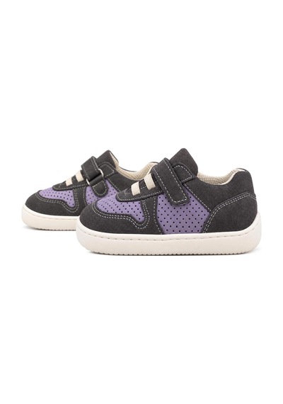 Rakerplus Bob Hakiki Deri Gri Mor Barefoot Cırtlı Lastikli Bebek Sneaker Ayakkabı