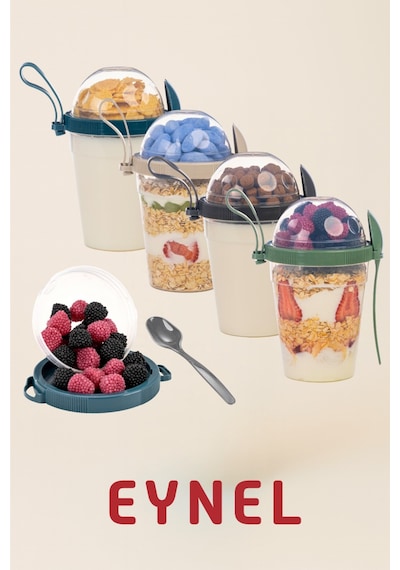 Eynel 1 Adet Take N Go Kaşıklı Hazneli Meyveli Yoğurt Kutusu Piknik Iş Atıştırmalık Müsli Granola Süt Çok Renkli