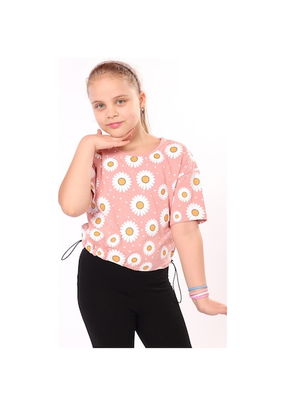 Toontoy Kids Toontoy Kız Çocuk Komple Papatya Baskılı Tişört Koyu Pudra