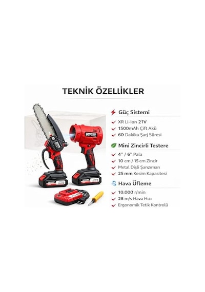 Hava Üfleme & Şarjlı Testere Seti Çok Amaçlı Bahçe & Temizlik Aleti Kablosuz Bataryalı, Hızlı Şarj Cihazlı Kimmeer Plus Akülü