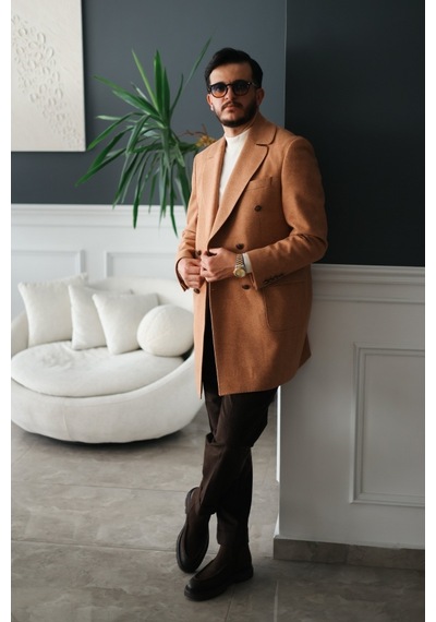 Avni Ceylan Premium Orange Slim Fit Erkek Kaşe Kaban Turuncu