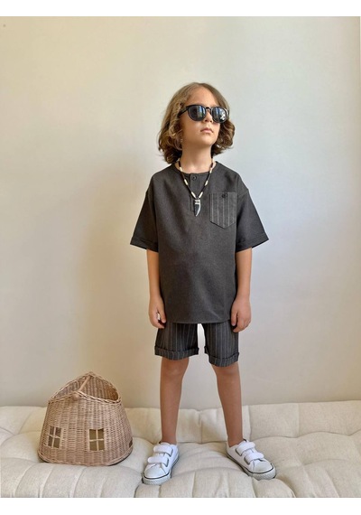 Jolly Kids Erkek Çocuk Siyah Cepli Keten Takım Siyah