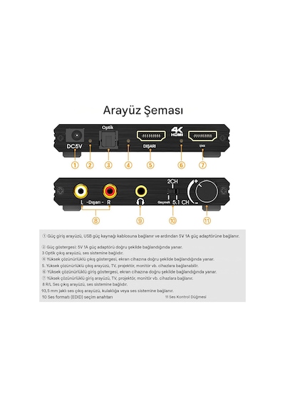 Hdmı 2.0 4k 60hz 4k Ses Çıkarıcı Optik Toslink Spdıf 5.1ch R/l Hdmi Hdr Destekli