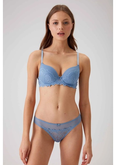 Pierre Cardin 4740 Balenli Soft Push Up Sütyen Külot Takım-mavi Mavi