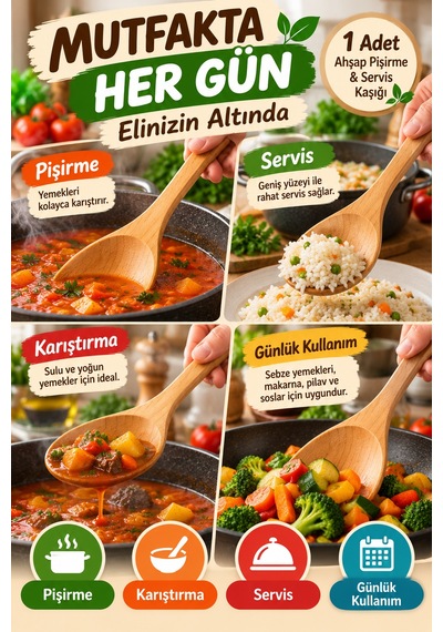 26 Cm Doğal Ahşap Servis Kepçesi Geniş Ağızlı Tahta Yemek Ve Servis Kepçesi Mutfak Gereci