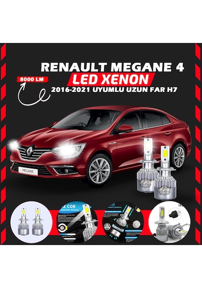 Renault Megane 4 2016-2021 Uzun Far Uyumlu Şimşek Etkili Led Xenon Performance Series H7