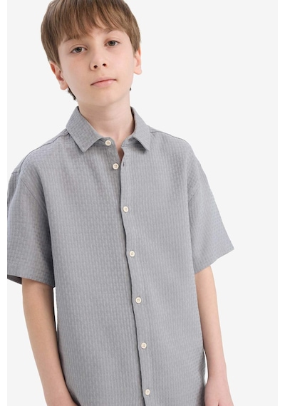 Defacto Erkek Çocuk Regular Fit Polo Yaka Dokulu Kısa Kollu Gömlek E7003a825hsgr265 Gri