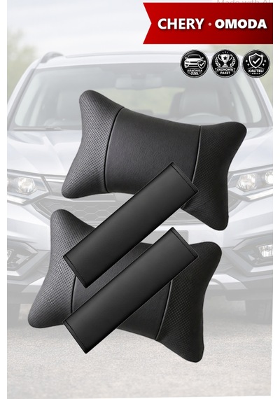 Chery Omoda Uyumlu Siyah Set Deri Kemer Koruyucu Deri Yastık Lüks