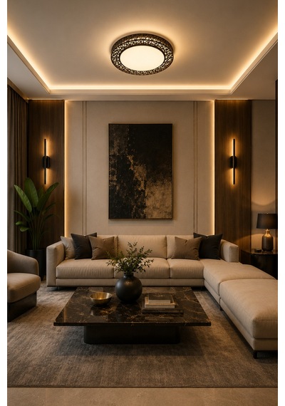 Truva Modern Siyah 26'lık Akrilik 3 Renk Ledli Plafonyer Ledli Avize Çap 26 Cm Siyah Truva Siyah Truva