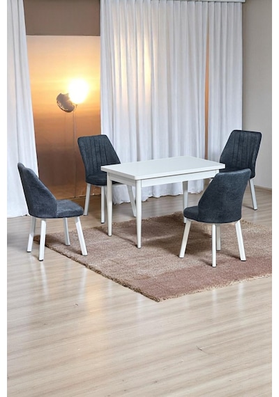 ARVEN Beyaz Sunta 70x110 Sabit Mutfak Masası Takımı Beyaz Metal Ayak 4 Füme Kot Desen Sandalye ARVEN Beyaz Sunta 70x110 Sabit Mutfak Masası Takımı Beyaz Metal Ayak 4 Füme Kot Desen Sandalye
