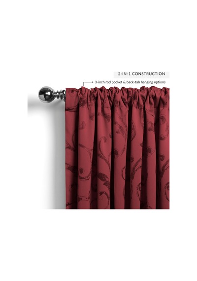 Elrene Home Fashions Mia Jakarlı Kaydırmalı Karartma Pencere Perdesi, 52" X 95" 1 Panel , Kırmızı