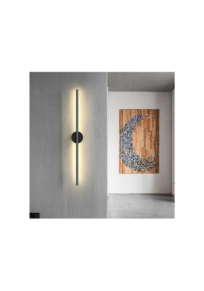 Modern Kablosuz Pilli Led Aplik, Siyah 70 Cm, Gün Işığı, 1 Adet 9v Pil Dahil, Montajsız Dekorat