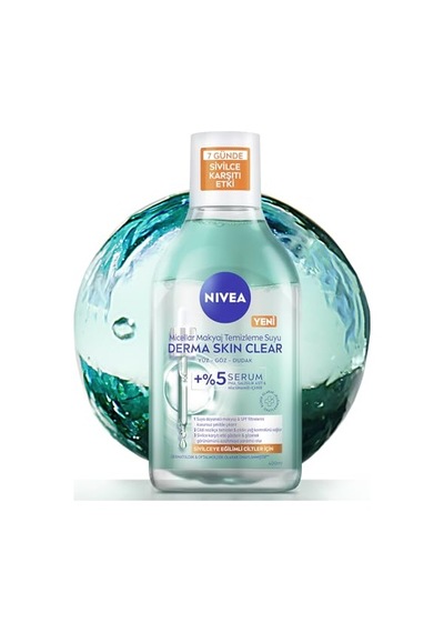 Nıvea Micellar Makyaj Temizleme Suyu Derma Skin Clear 400 Ml, Sivilce Karşıtı,serum İçerikli,niasinamid,salisilik Asit,pha,sivilceye Eğilimli Ciltler,durulama Gerektirmez