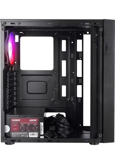 Everest Faced V5 600 W 4x12 CM RGB Fan ATX Temper Camlı Mid Tower Oyuncu Kasası Siyah