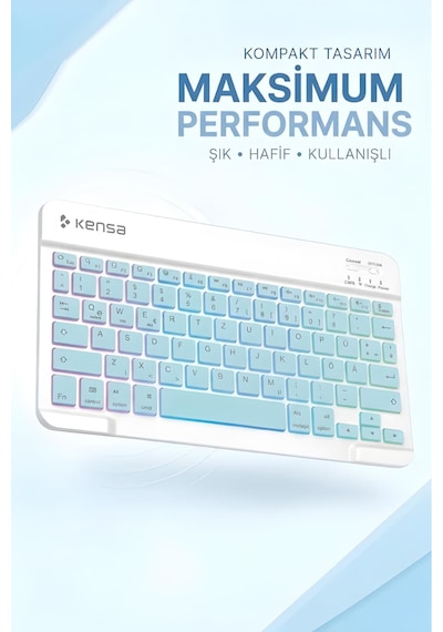 Tablet Ve Bilgisayar İçin Rgb Led Işıklı Taşınabilir Kablosuz Bluetooth Klavye Ve Dongle'lı Mouse Seti Mavi