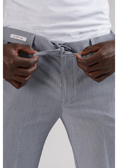 Ecer Slimfit Beli Yarım Lastikli Ve İplikli İnce Çizgili Yazlık Jogger Pantolon 001
