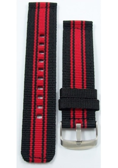 Kumaş Perlon Siyah Kırmızı 22Mm Spor Saat Kordonu Kayışı Nato