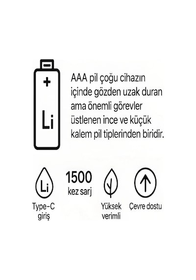 Type-c Şarjlı 800mwh 1.5v Şarj Edilebilir 2 Li Aaa İnce Pil - Lityum Iyon Batarya Najmaddin