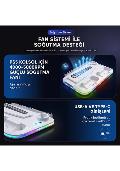 Ps5/slim/pro Soğutucu Ledli Stand Ve Joystick Şarj İstasyonu