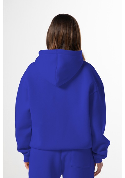 Flaw Nakışlı Zip Hoodie-28830 Saks Mavi