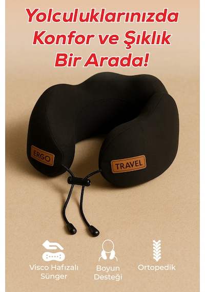 Viscofoam Cosy Ortopedik Seyahat Yastığı Visco Boyun Destekli Seyahat Yastığı - Siyah | Ergo Travel