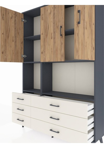 Arges Dolap 6 Raflı 6 Çekmeceli 3 Kapaklı 132x30x195 Antrasit... Antrasit