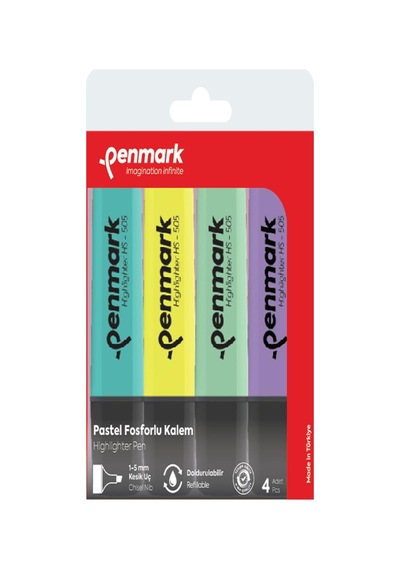 Penmark Fosforlu Kalem 4 Lü Asetat Karışık Renk Pastel Penmarkhs5054p