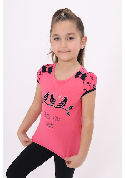 Toontoy Kids Toontoy Kız Çocuk Nakış Detaylı Tişört Fuşya