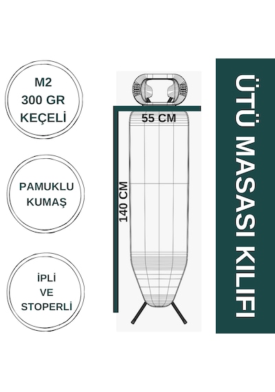 Ütü Masası Kılıfı İpli Stoperli Keçeli Örtüsü Bezi 55x140 Zebra