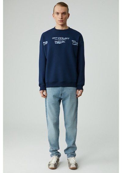 Grımelange CASSY Erkek Organik Pamuklu Yumuşacık Baskı Detaylı Lacivert Sweatshirt