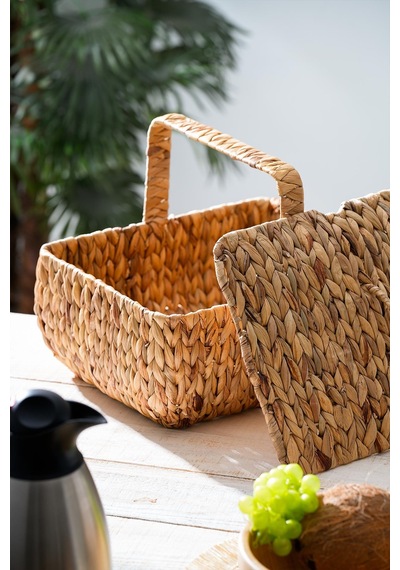 Acar Wicker Kapaklı Hasır Piknik Sepeti - 36 Cm Kahverengi