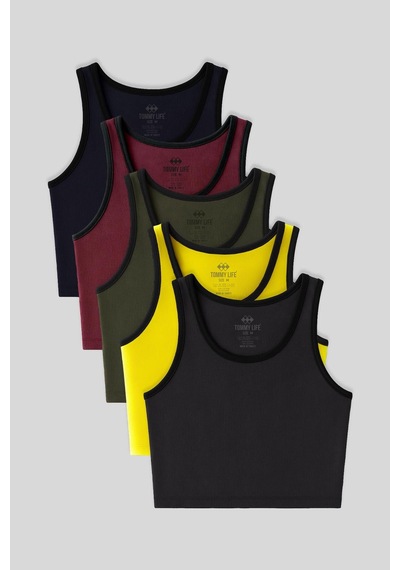 Basic U Yaka 5li Paket Kadın Crop Top Atlet - 97162 Haki