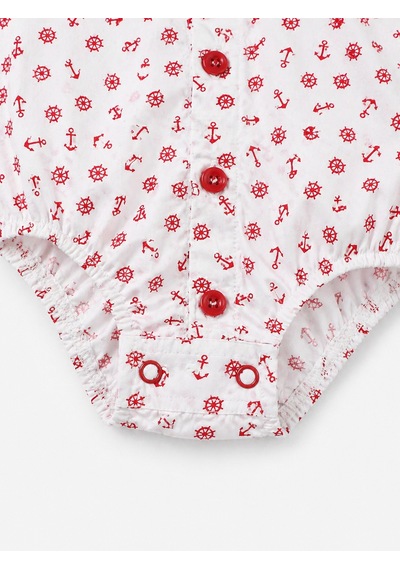 Babyhola Erkek Bebek Çıtçıtlı Gömlek Badi Poplin Kumaş Kısa Kollu Şık Tulum Çapa Detaylı 3503 Kırmızı