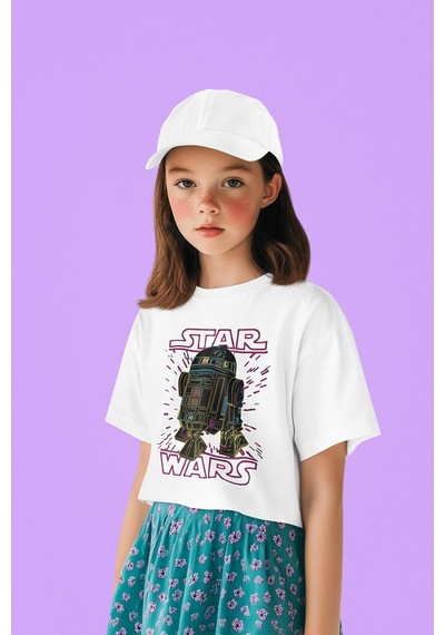 Sevbano Tasarım Star Wars Baskılı Unisex Yıldız Savaşları Film Çocuk Tişö Beyaz