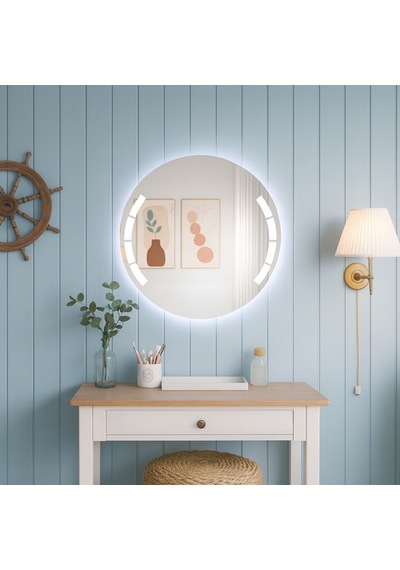 60x60 Cm Aurora Segment Led Segment Aydınlatmalı Yuvarlak Ayna Beyaz Işık 6500k Işık 6500k Beyaz