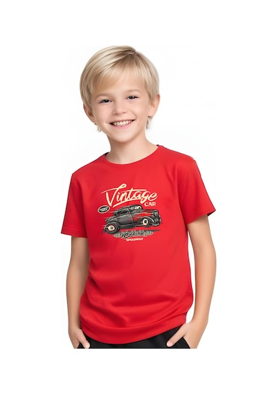 Fyk Kids Erkek Çocuk Yuvarlak Yaka Baskılı T-shirt Kırmızı
