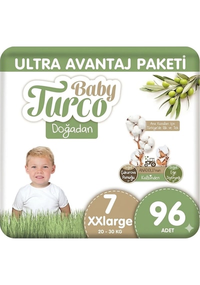 Baby Turco Doğadan Bebek Bezi Ultra Avantaj Paketi Xlarge 7 Numara 96 Adet