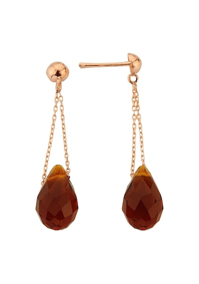 925 Ayar Gümüş Sallantılı Kahverengi Kristal Küpe - 12108202 Rose Gold