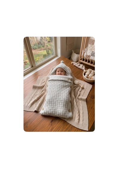 Bebek Örgü Desenli Unisex Welsoft Dış Kundak Açık Gri
