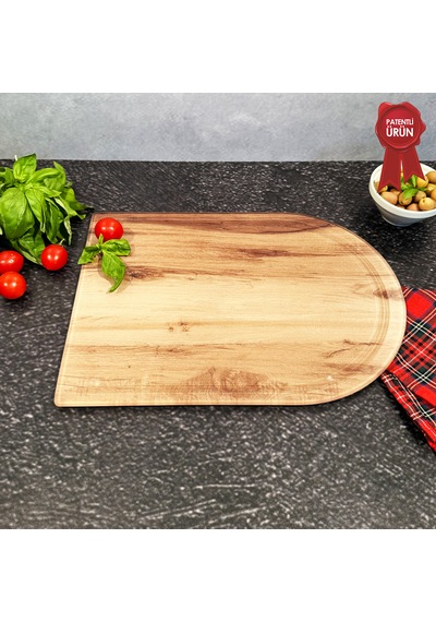 Kanallı Cam Kesme Tahtası - Yeni Ahşap - Kenarı Oval - 25x35cm