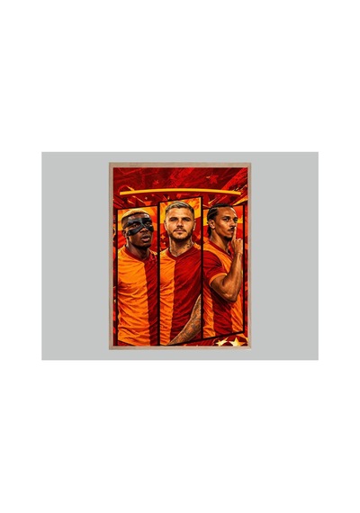 Sarı Kırmızı Futbol Tablo Doğal Ahşap Çerçeveli Çok Renkli - 867695148 Çok Renkli