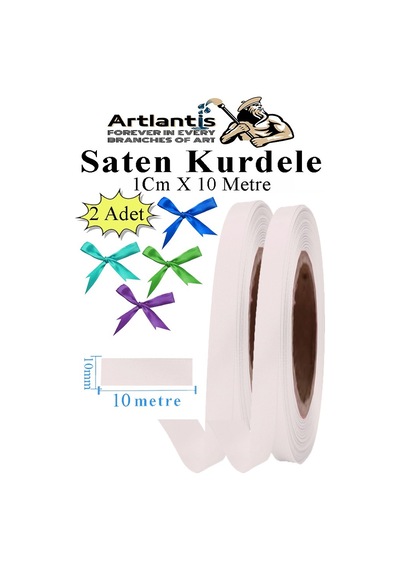 Beyaz Kurdele Saten 1 Cm 10 Metre 2 Adet Saten Kurdela Parlak Hediye Ve Süsleme Şeridi Süs Paketleme Çiçek Saç El